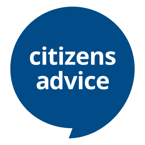 A blue speech bubble with the words "citizens advice" in white lowercase letters inside.