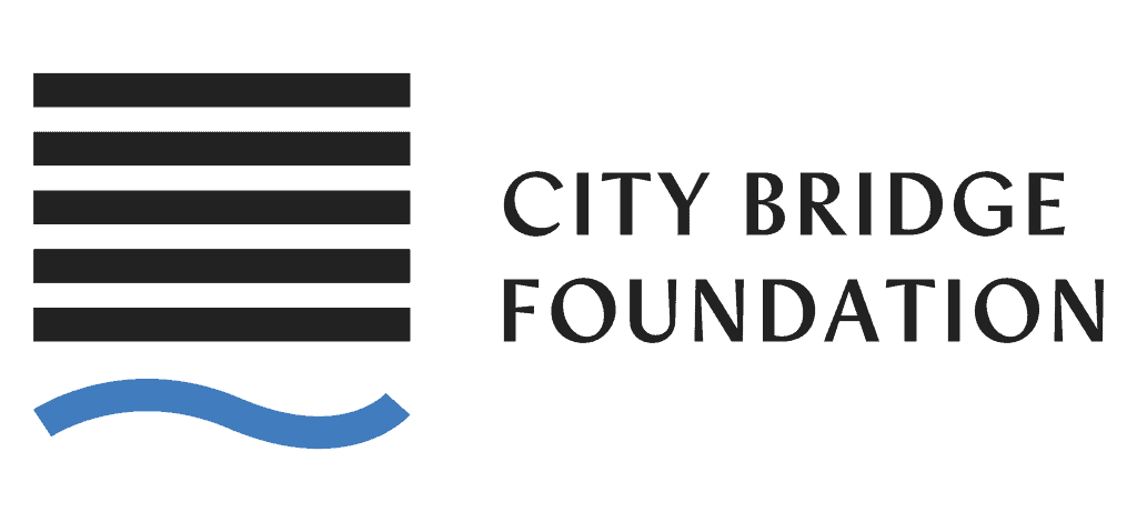City Bridge Foundation logo featuring six black horizontal bars above a curved blue line, with the organization’s name in uppercase letters to the right.