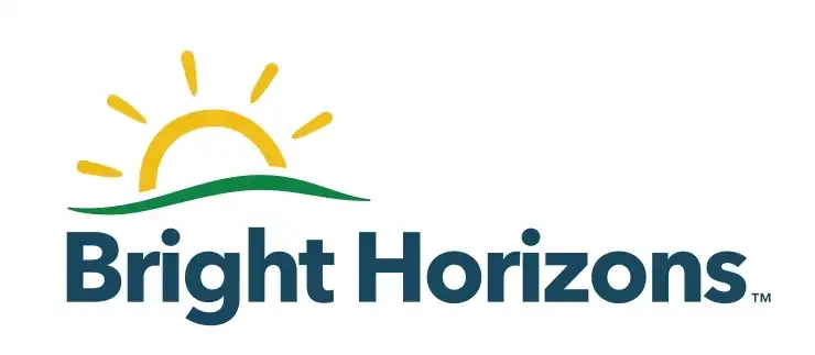 Bright Horizons logo with a yellow sun rising over a green horizon, above the company name in bold blue text.