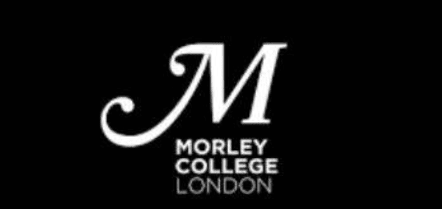 White “M” logo with the text “Morley College London” in capital letters below it, set against a black background.