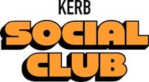 The image shows the words "KERB SOCIAL CLUB" in large, bold orange and black letters with "KERB" in smaller text above "SOCIAL CLUB.