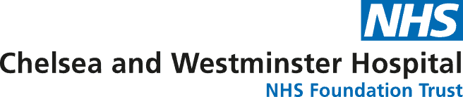 Chelsea and Westminster Hospital NHS Foundation Trust logo with the NHS logo in the top right corner.