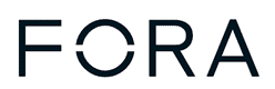 The image displays the word "FORA" in bold, black, geometric capital letters on a white background.