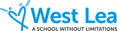 West Lea logo with a stylized blue heart and text reading "West Lea" above the tagline "A School Without Limitations.