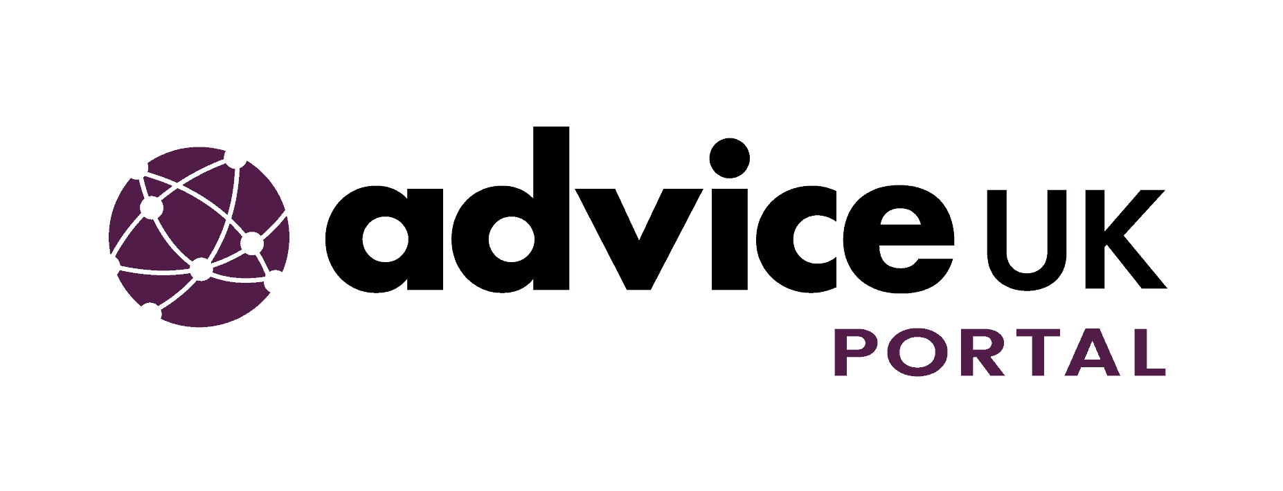 AdviceUK Portal logo featuring stylized network globe on the left and bold text "advice UK PORTAL" on a light background.