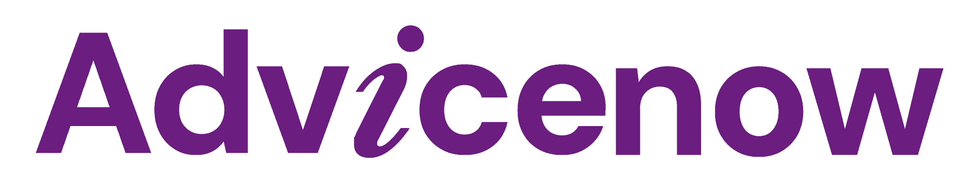 The word "Advicenow" is written in bold purple letters, with the letter "i" in a different italic font.